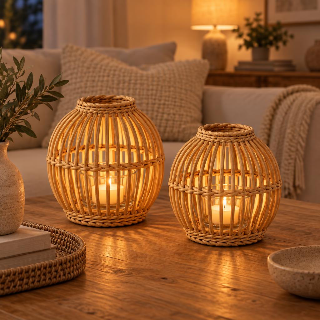 Woven Rattan Tealight Lanterns, Set of 2 – view 4