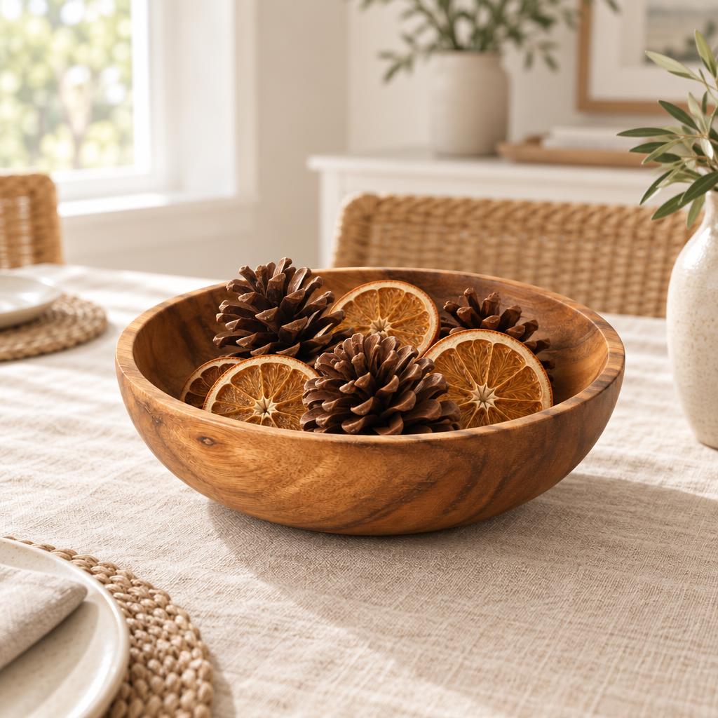 Carved Acacia Wood Decorative Bowl, 25 cm – view 4